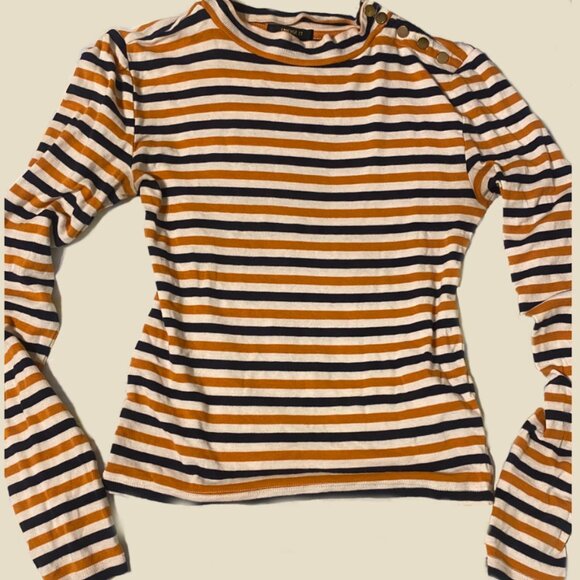 F21 Long sleeve high neck fitted stripe t-shirt in multi - Picture 2 of 7